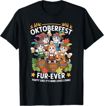 Oktoberfest Cat Squad Partying Like It’s Nine Lives Long T-Shirt