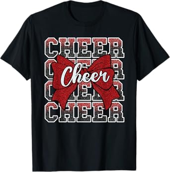 Coquette Cheer Bow Funny Sport Cheerleader Cheerleading Red T-Shirt