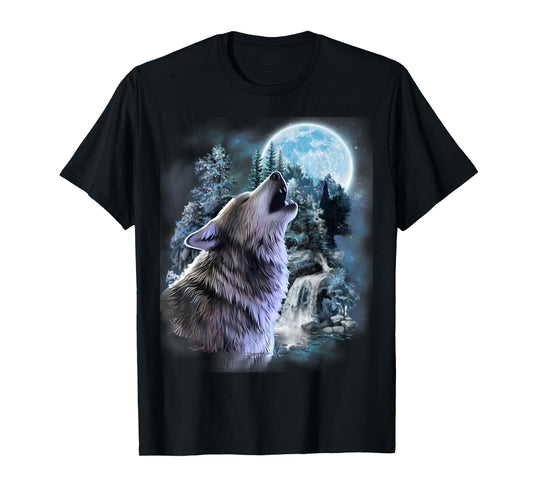 Wolf Howling Moon Forest Nature Wildlife Animal Lovers T-Shirt