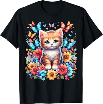 Kitten Cat Lover Flower Cut Cat Men Women Kids T-Shirt