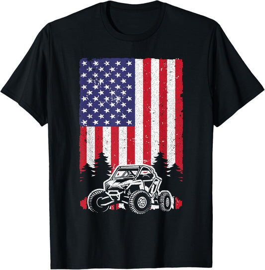 SxS For Men Women Offroad Mud Riding 4th Of July US Flag T-Shirt