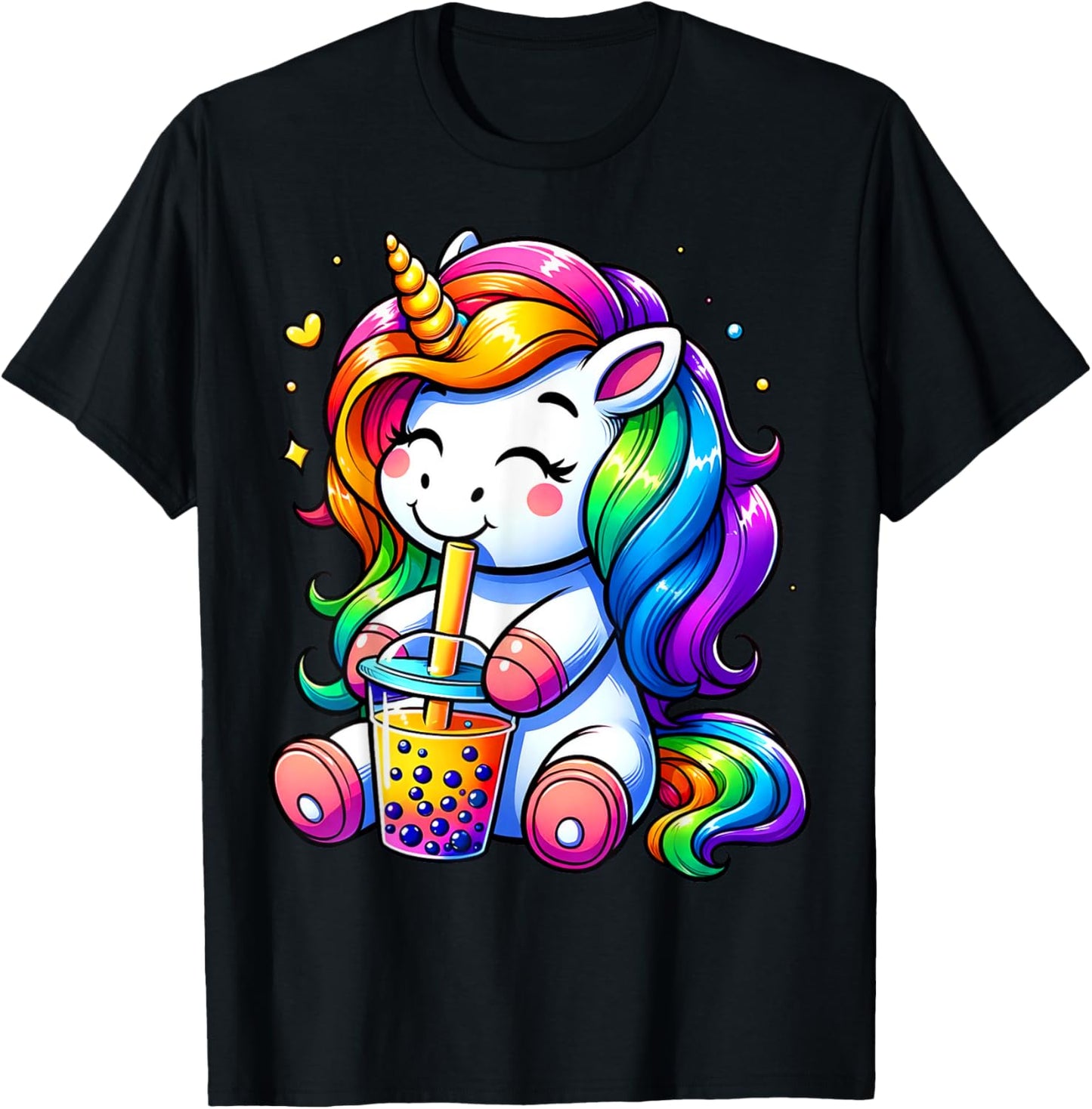 Unicorn Drinking Boba Tea Anime Cute Kawaii Funny Bubble Tea T-Shirt