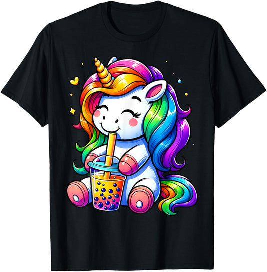 Unicorn Drinking Boba Tea Anime Cute Kawaii Funny Bubble Tea T-Shirt