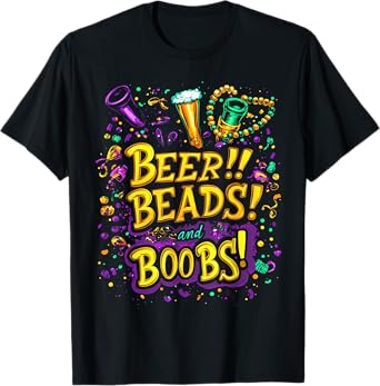 Funny Mardi Gras Beer Beads Boobs New Orleans T-Shirt
