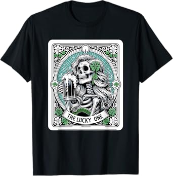 Lucky One St Patricks Day Tarot Card, Funny Skeleton T-Shirt