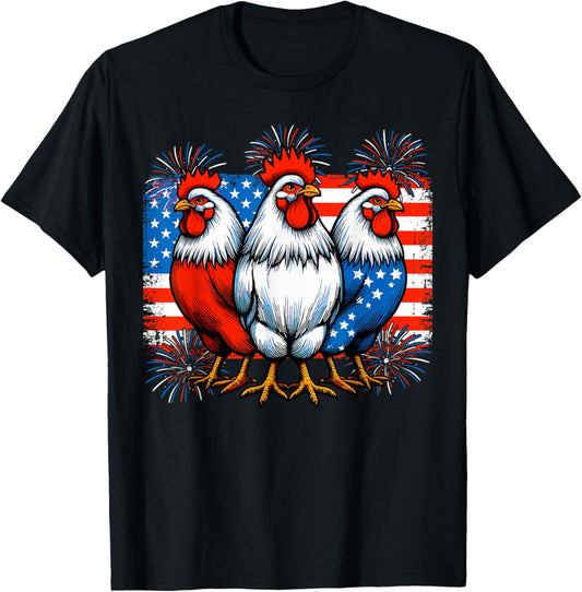 Funny 4th Of July Chickens Lover USA Flag Patriotic Chicken T-Shirt