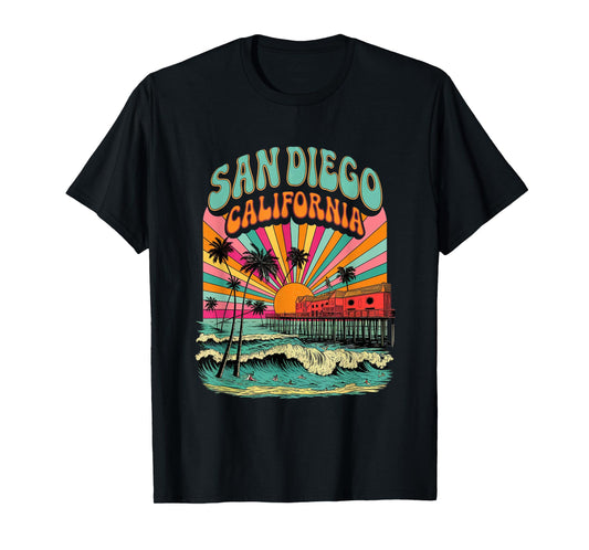 Retro San Diego California Sunset Skyline Coastal Vintage T-Shirt