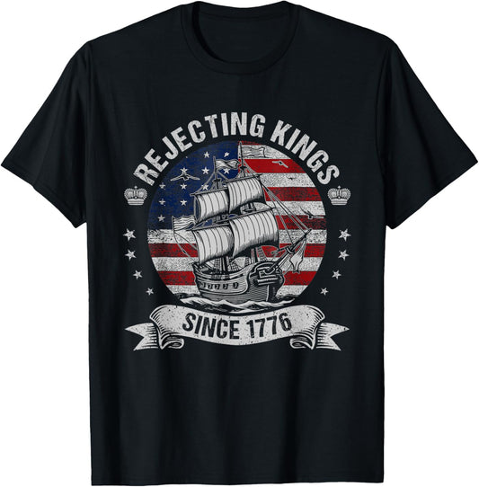 Rejecting Kings Since 1776 Vintage Patriotic Usa Flag T-shirt