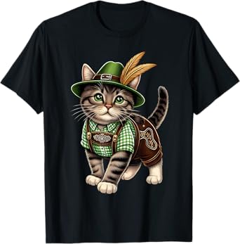 Funny Cat Kitten In Lederhosen Costume Oktoberfest Men Women T-Shirt