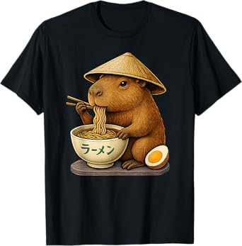 Kawaii capybara eating Japanese ramen graphic tee Funny kids T-Shirt