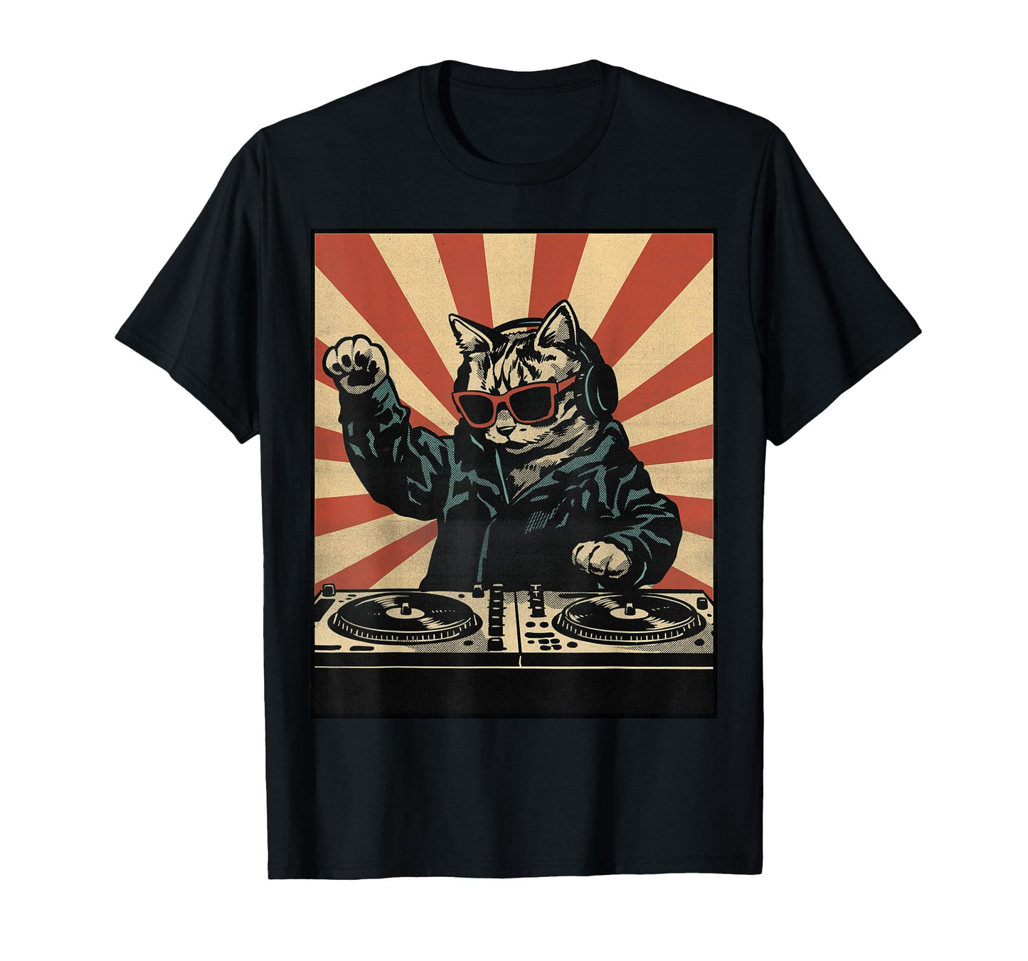 Retro DJ Cat Disco Sound Tech Headphone Music Turntable T-Shirt for Men Women