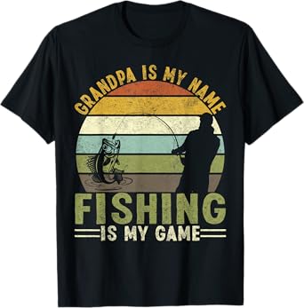 grandpa is my name fishing is my game retro design T-Shirt