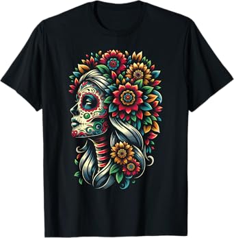 De Los Muertos La Catrina Day of the Dead Sugar Skull Women T-Shirt