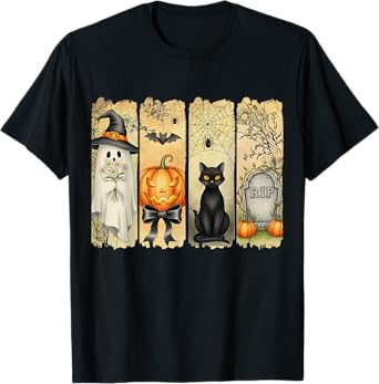 Spooky Season Vintage Halloween Ghost Pumpkin Coquette Bow T-Shirt