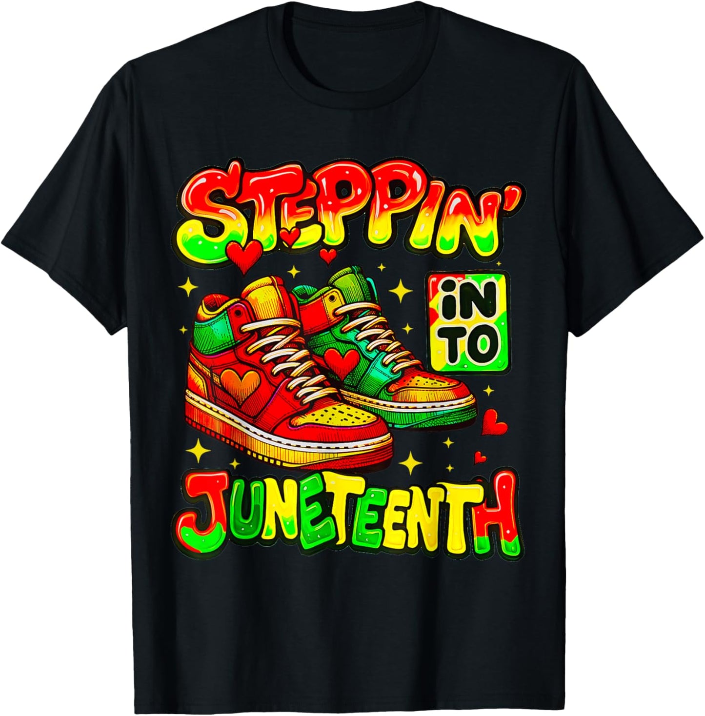 Stepping Into Juneteenth Afro Woman Black Girls Sneakers Men T-Shirt