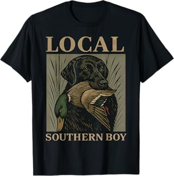 Local Southern Boy Duck Hunting Black Lab Dog Retro T-Shirt