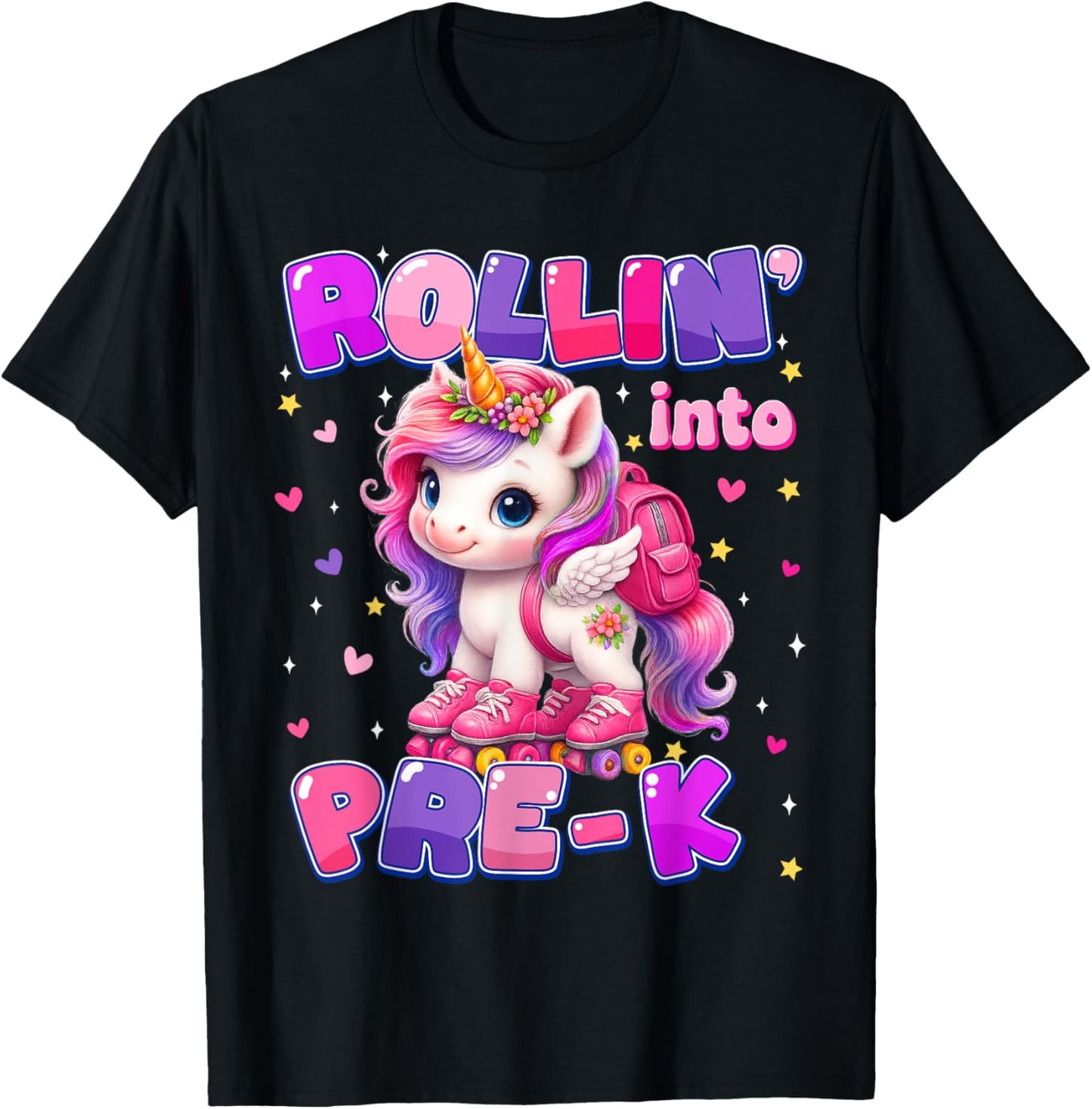 Rolling Into pre-k Unicorn First Day Of School Girls T-Shirt