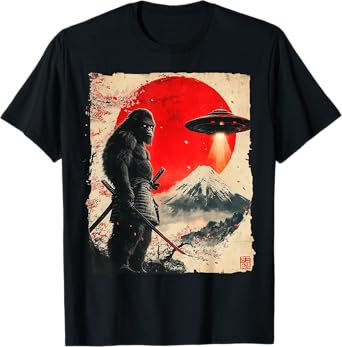 Samurai Bigfoot Japanese UFO Vintage Graphic Ukiyo-e Art T-Shirt