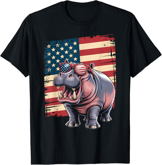 Vintage Hippo USA Flag Sunglasses Men & Women T-Shirt