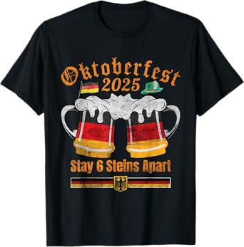 Oktoberfest 2025 6 Stein Apart Beer October Funny Drinking T-Shirt