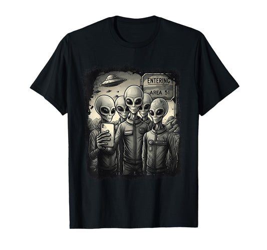 Funny Aliens Selfie Area 51 Space Suit UFO UAP Conspiracy T-Shirt