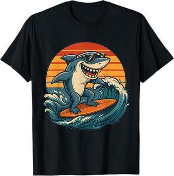 Kids Cool Retro Shark in Sunglasses Surfing 80s 90s Shark T-Shirt