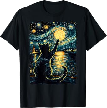 Black Cats Lover Starry Night Vincent van Gogh T-Shirt