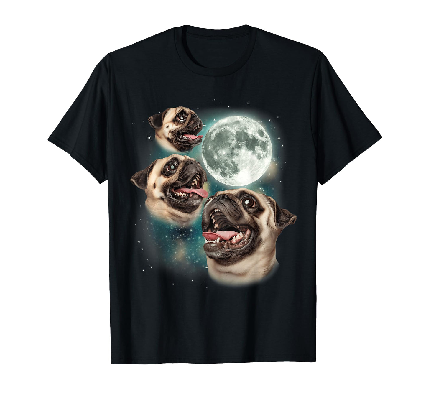 Three Pug Moon | 3 Pug Howling Funny Cute Dog Lover T-Shirt for Men Women