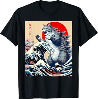 Catzilla Cat Japanese Art Funny Cat For Men Women Kids T-Shirt
