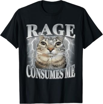 Rage Consumes Me Funny Silly Staring Cat Meme Women Men T-Shirt