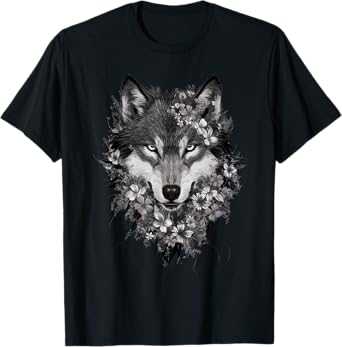Floral Wolf Vintage Flowers Wolf Face for Wolves Lover T-Shirt