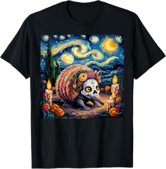 Armadillo Van Gogh Style The Starry Night Day Of Dead Funny T-Shirt