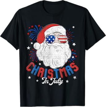 American Flag Sunglasses Christmas In July Santa Beach Mens T-Shirt