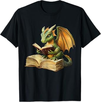 Dragon Bookworm Reading Book Funny Graphic T-Shirt