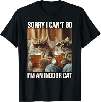 Funny Indoor Cat Meme Beer Cozy Introvert Vibes T-Shirt