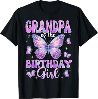 Grandpa Of The Birthday Girl Butterfly Family Matching T-Shirt