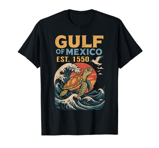 Retro Vintage Gulf of Mexico Est 1550 Turtle Sea Art Design T-Shirt