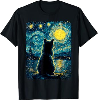 Black Cats Lover Starry Night Vincent Van Gogh T-Shirt
