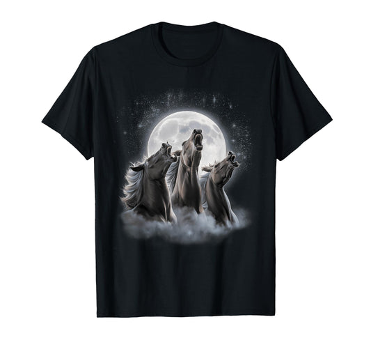 3 Horses Howling At The Moon Funny Horse Lover Equestrian T-Shirt