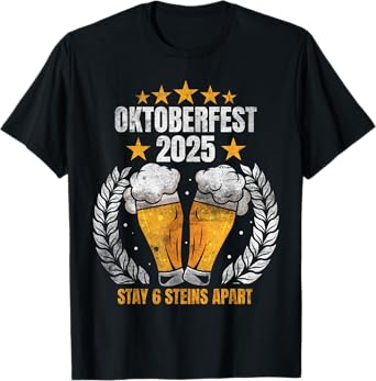 Oktoberfest 2025 6 Stein Apart Beer October Funny Drinking T-Shirt