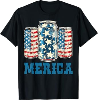 Beer American Flag Funny 4th Of July Merica USA Drinking Men T-Shirt
