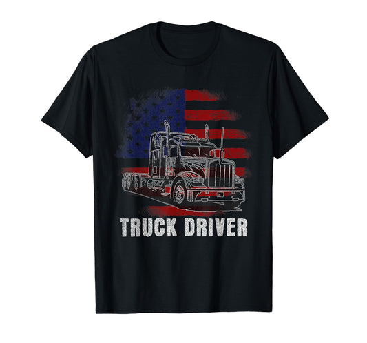 Truck Driver Freight Hauler with Patriotic USA Flag Graphic T-Shirt