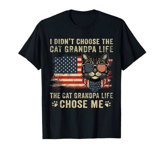Cat Grandpa Life Father's Day For Cat Grandfather USA Flag T-Shirt for Men Women