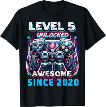 5th Birthday Boy Level 5 Gamer 5 Year Video Game Party T-Shirt