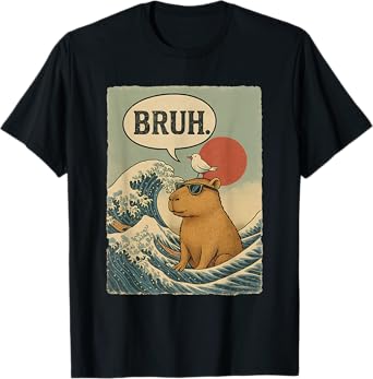 Capybara Bruh Graphic Tees Men Funny Vintage Wave Japanese T-Shirt