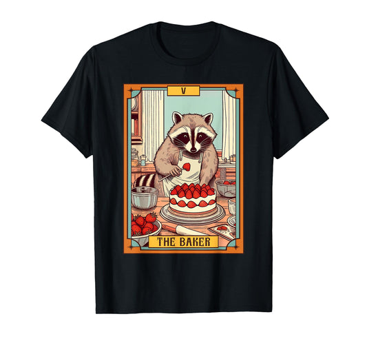 Baker Baking Lover Racoon making Cake The Baker Tarot Card T-Shirt