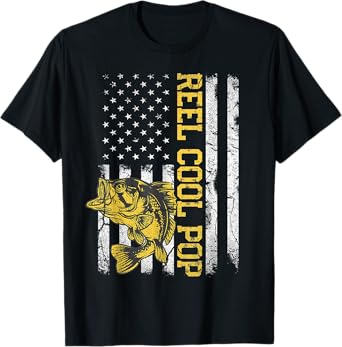 Father's Day Gift Fishing Reel Cool Pop American Flag Dad T-Shirt