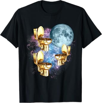 Three Toilets Moon 3 Toilet Howling At Moon Weird Cursed T-Shirt