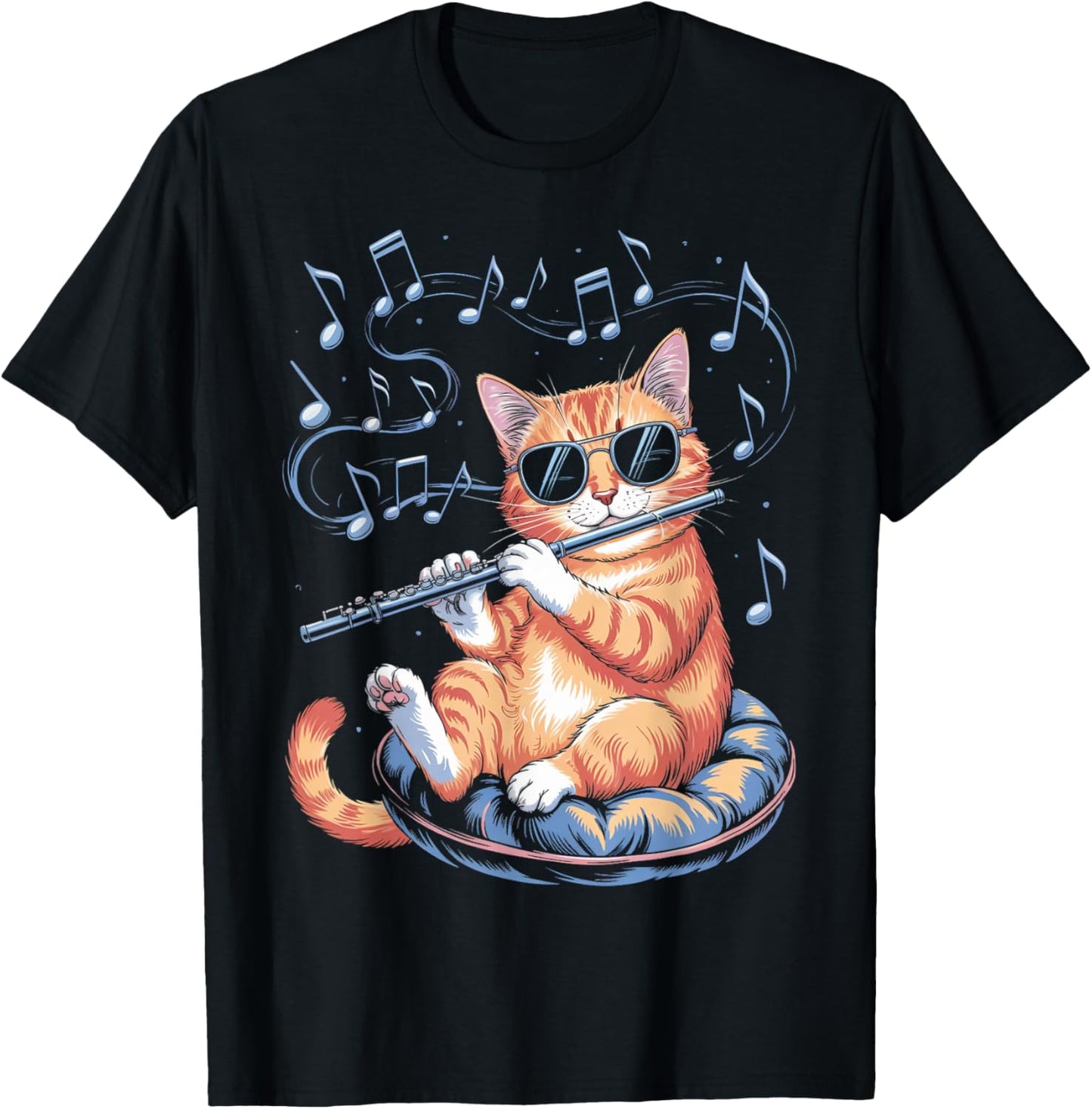 Marching Band Musician Flutist Cat Playing Flute Player T-Shirt