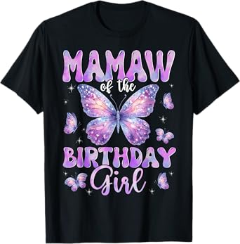 Mamaw Of The Birthday Girl Butterfly Family Matching T-Shirt